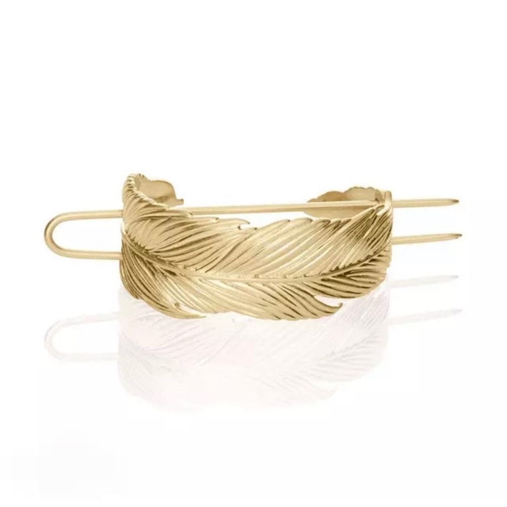 Minimalist Hair Cuff Bun Holder Cage Feather Gold - Picture 4 of 5